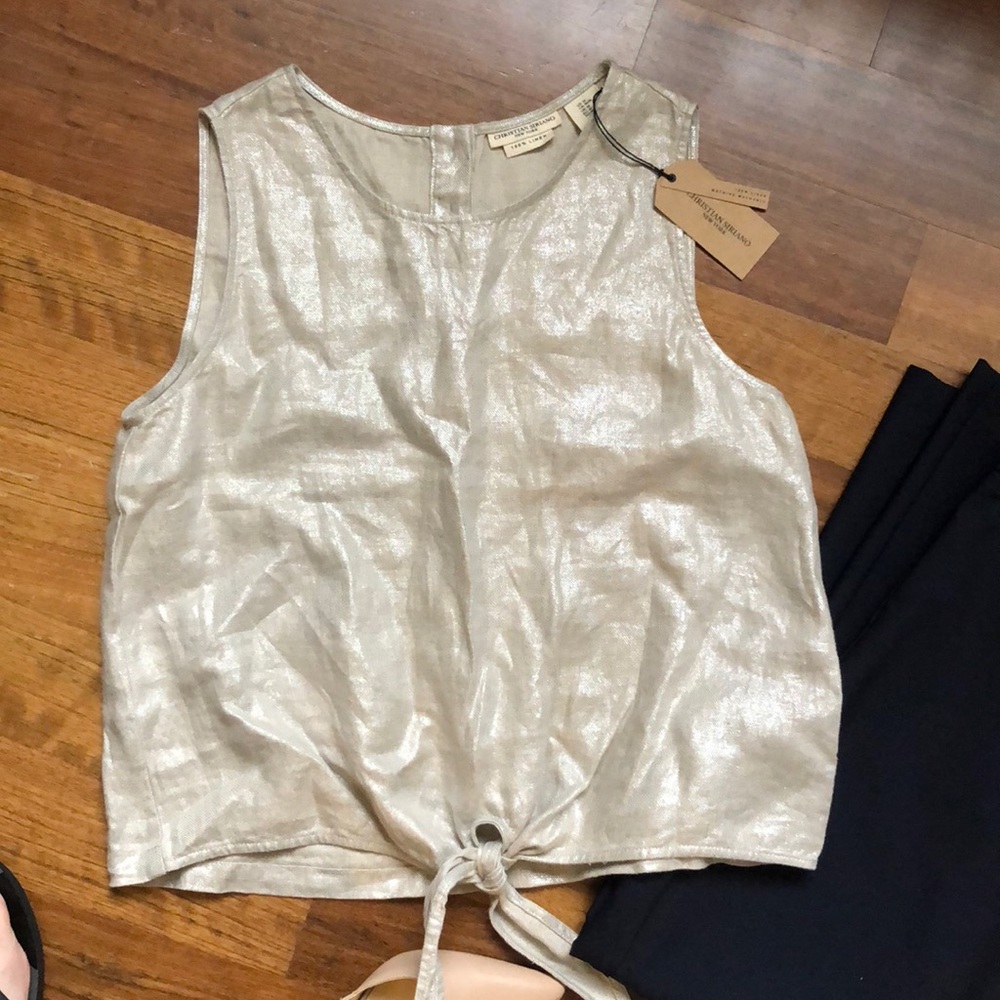 Christian Siriano Tie-Front Sleeveless Shirt